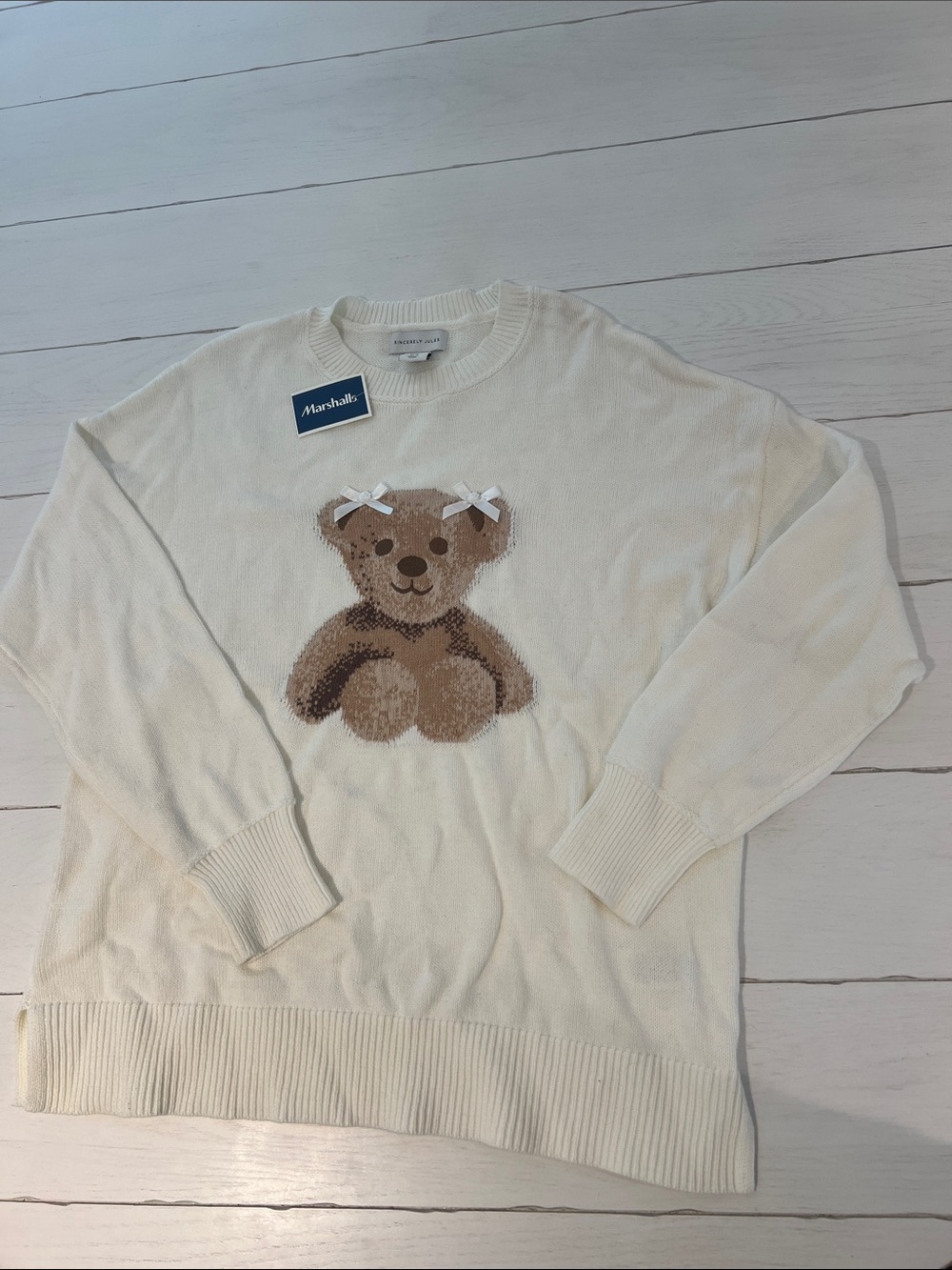 Marshalls Cream Crewneck Sweater with Brown Teddy Graphic